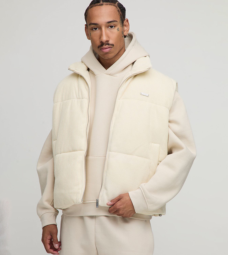 Knitted Funnel Neck Boxy Fit Puffer Gilet