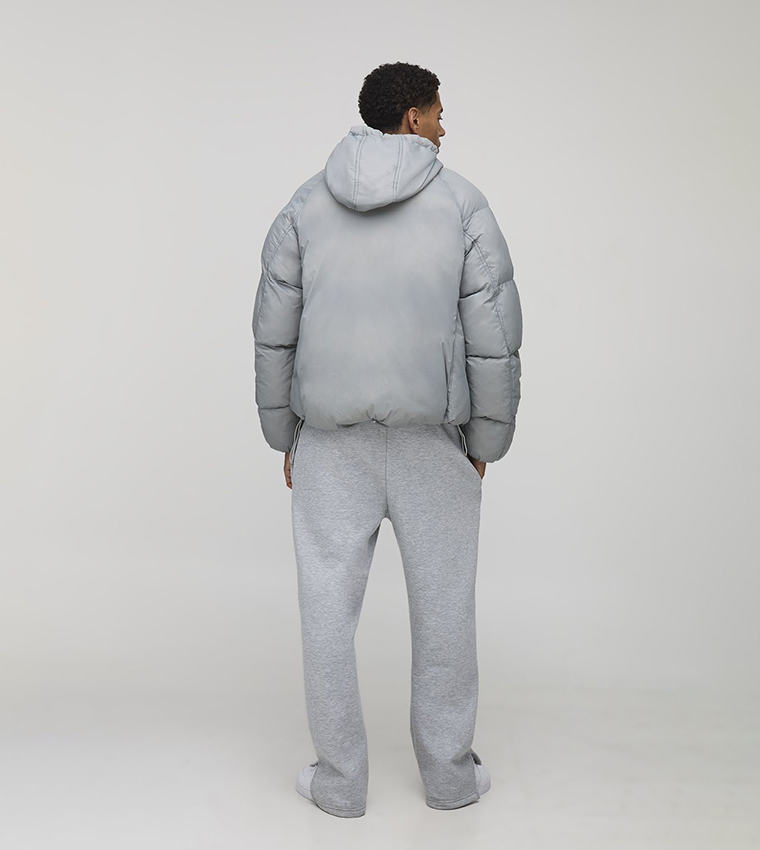 Ruched Sleeves Panelled Oversized Puffer Jacket