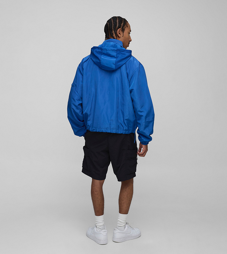 Regular Fit Nylon Funnel Neck Hooded Windbreaker Jacket