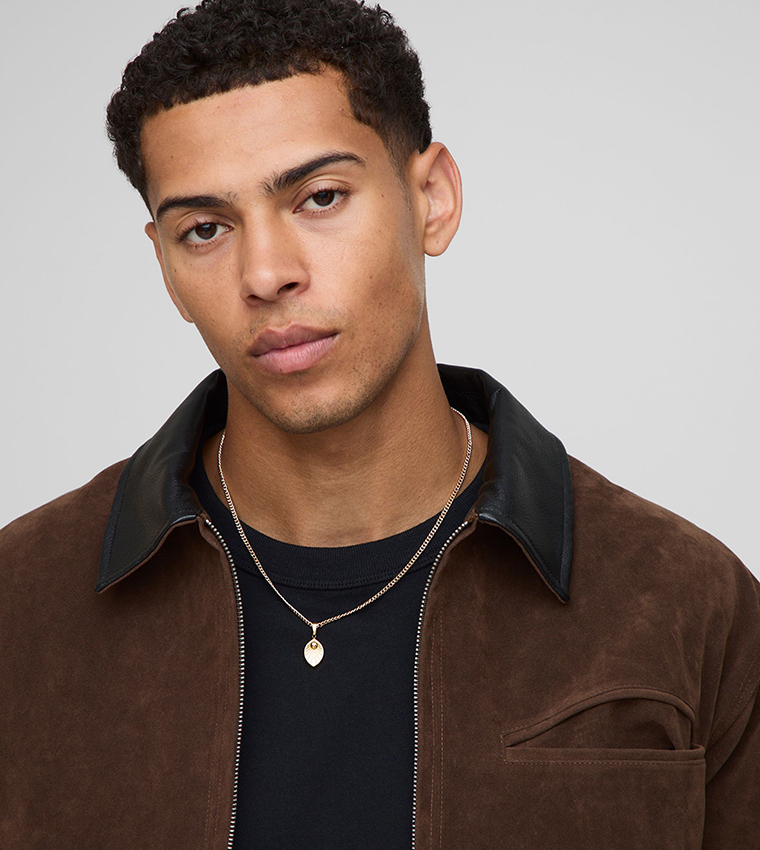 Boxy Contrast Collar Faux Suede Oversized Harrington Jacket