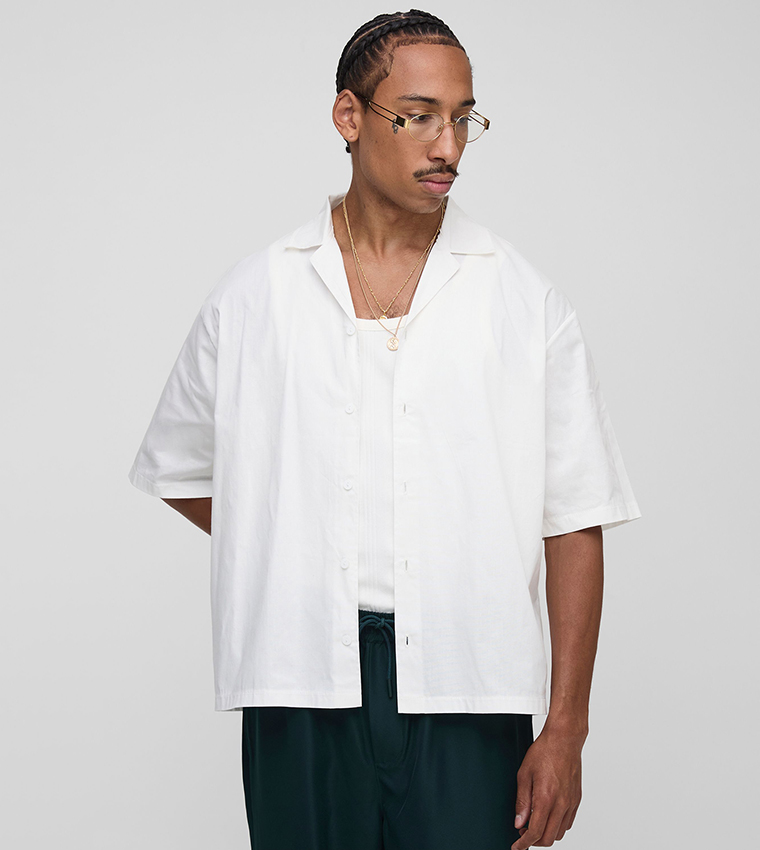 Orange Printed Revere Collar Oversized Shirt