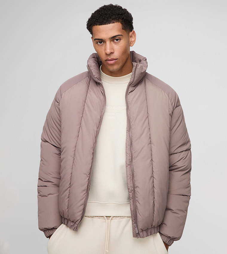 Vertical Panelled Hooded Oversized Puffer Jacket