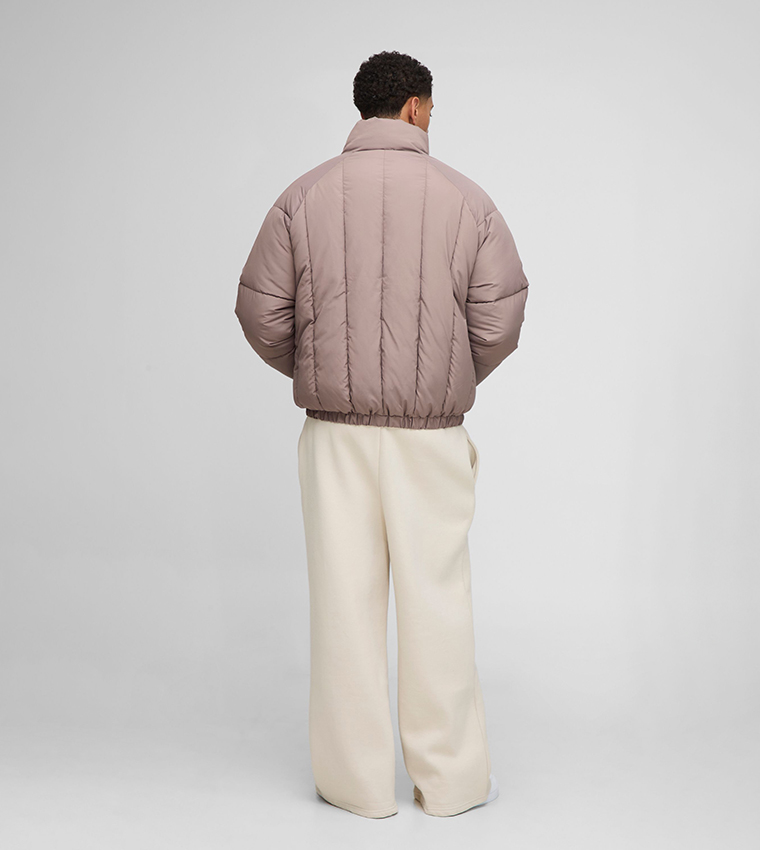 Vertical Panelled Hooded Oversized Puffer Jacket