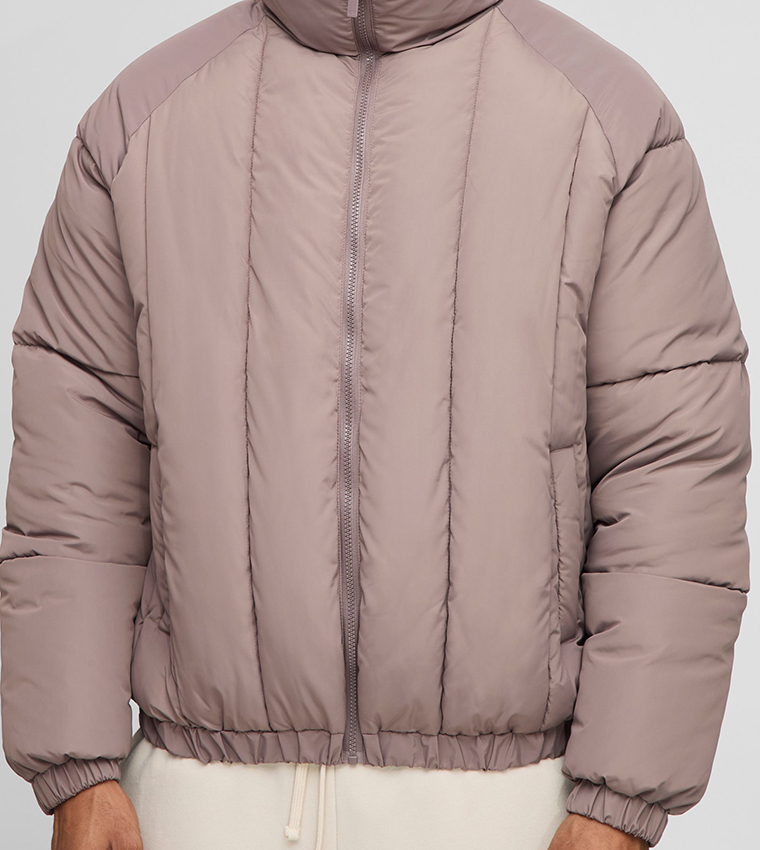 Vertical Panelled Hooded Oversized Puffer Jacket