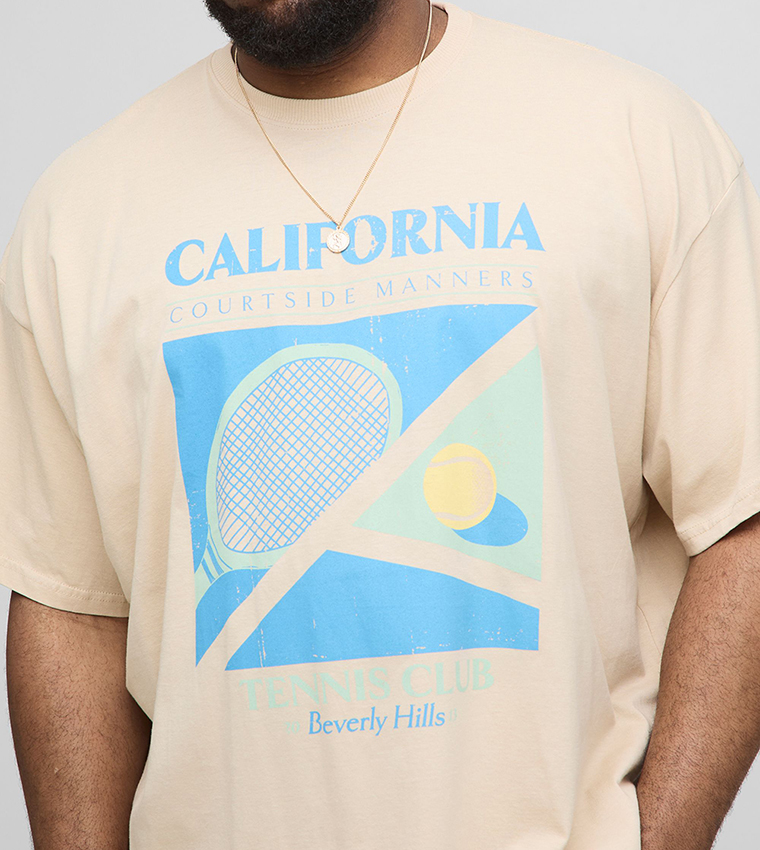 Plus & Tall Oversized California Tennis Club Print T-Shirt