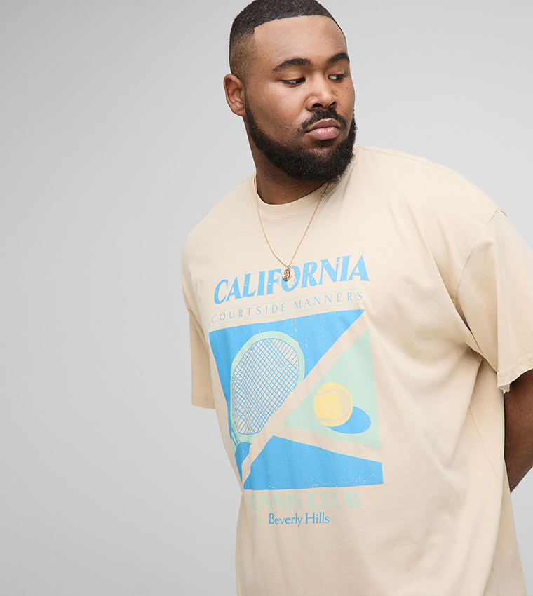 Plus & Tall Oversized California Tennis Club Print T-Shirt