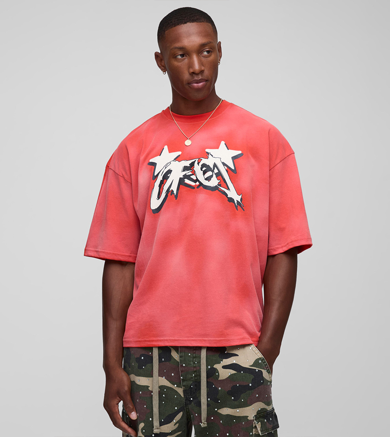 Ofcl Star Graphic Washed Oversized T-Shirt