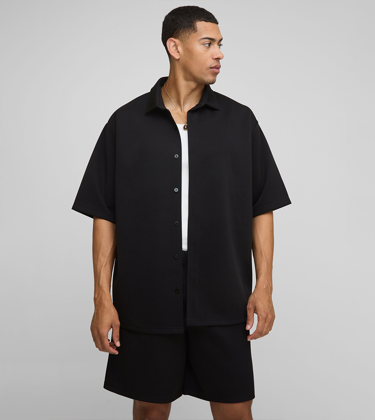 Super Oversized Scuba Collared Shirt and Shorts Set