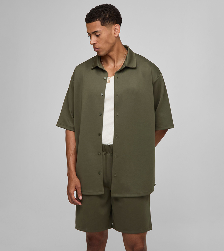 Super Oversized Scuba Collared Shirt and Shorts Set