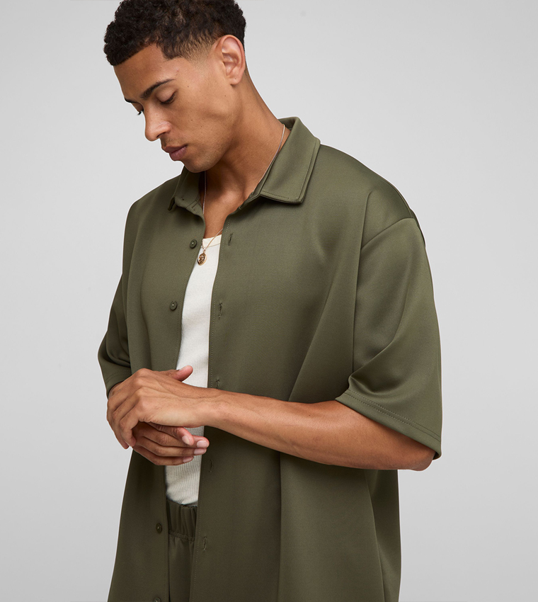 Super Oversized Scuba Collared Shirt and Shorts Set