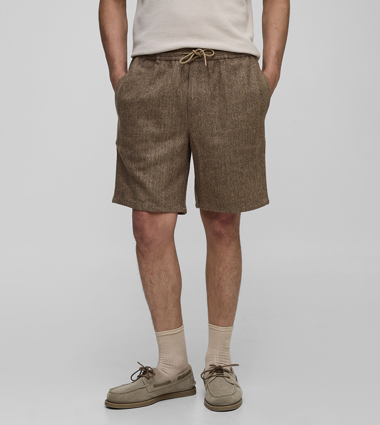 Drawstring Waist Relaxed Fit Herringbone Shorts