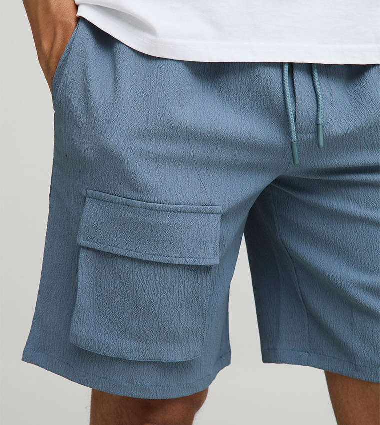 Textured Crinkle Cargo Shorts