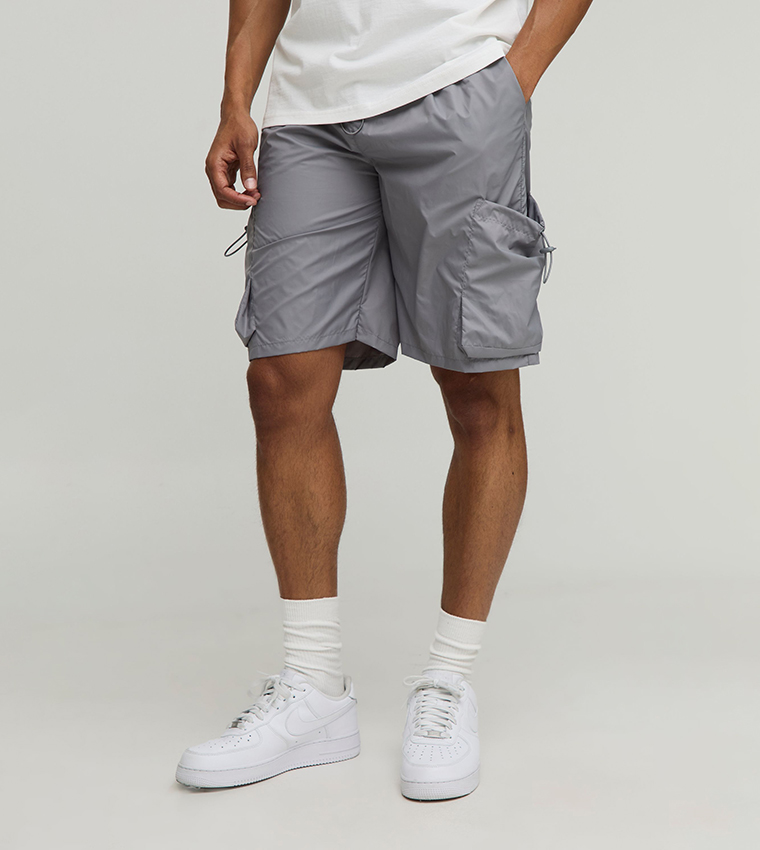 Mid Rise Nylon Cargo Shorts