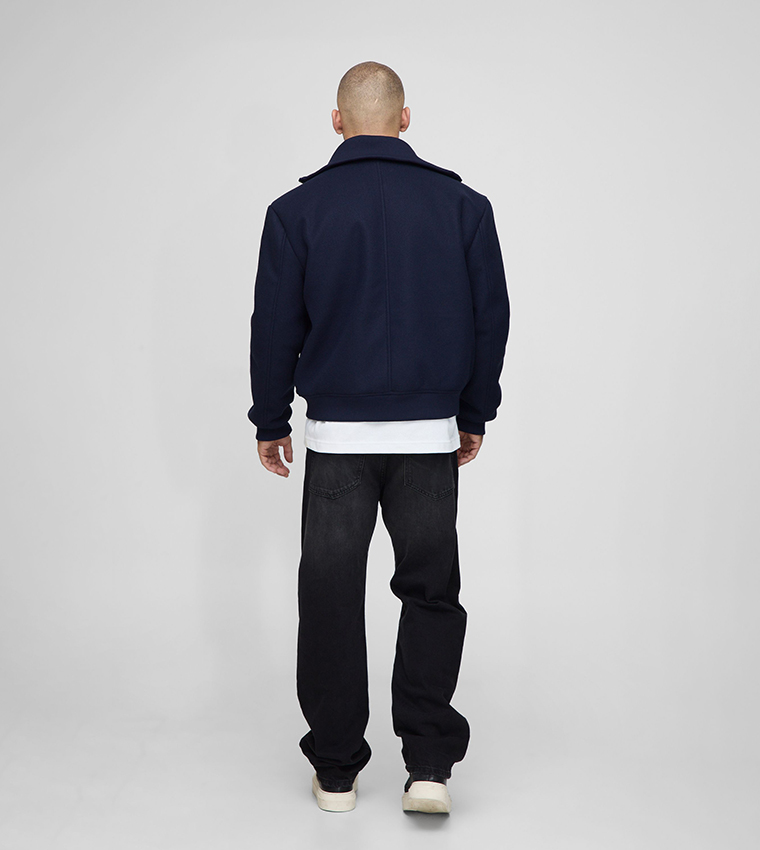 Regular Fit Knitted Collar Zip-Through Bomber Jacket
