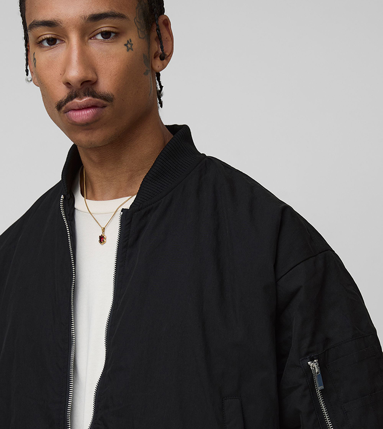 Peached Embroidered Ma1 Boxy Fit Bomber Jacket