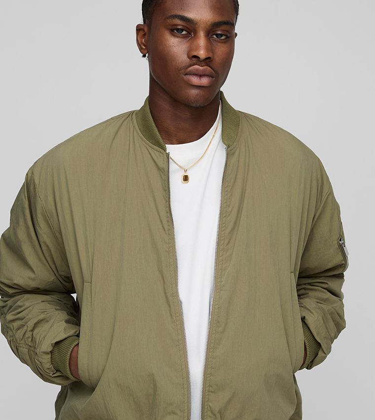 Peached Embroidered Ma1 Boxy Fit Bomber Jacket