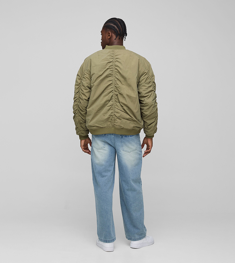 Peached Embroidered Ma1 Boxy Fit Bomber Jacket