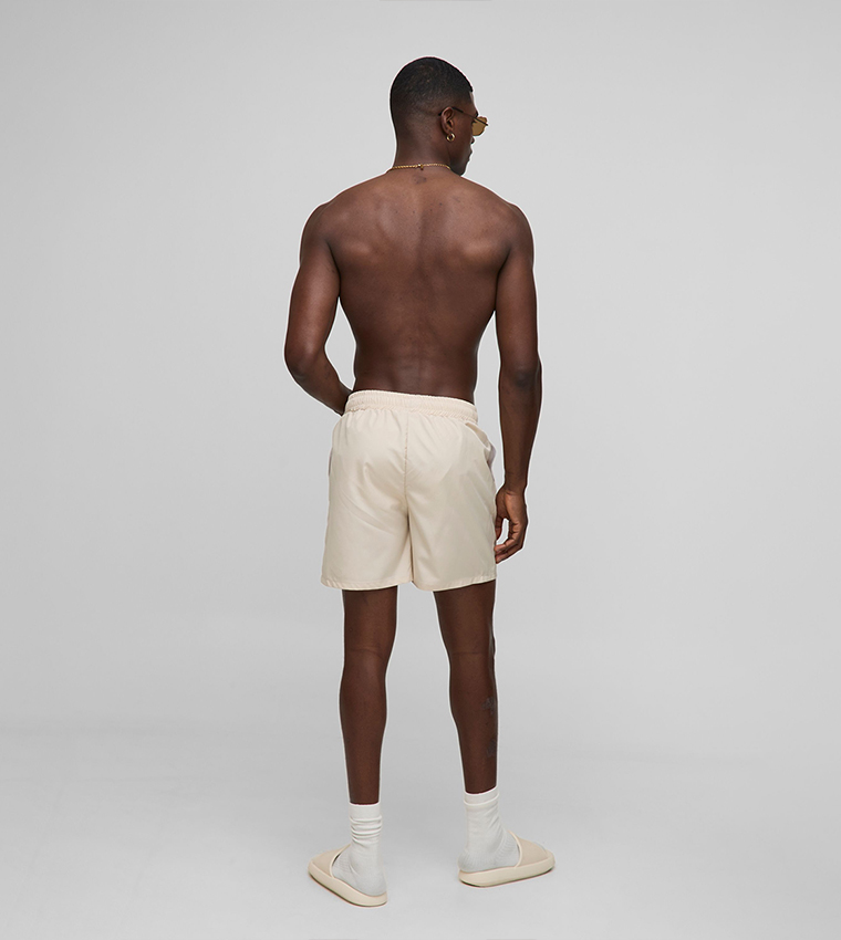 Embroidered Elastic Waist Swim Shorts