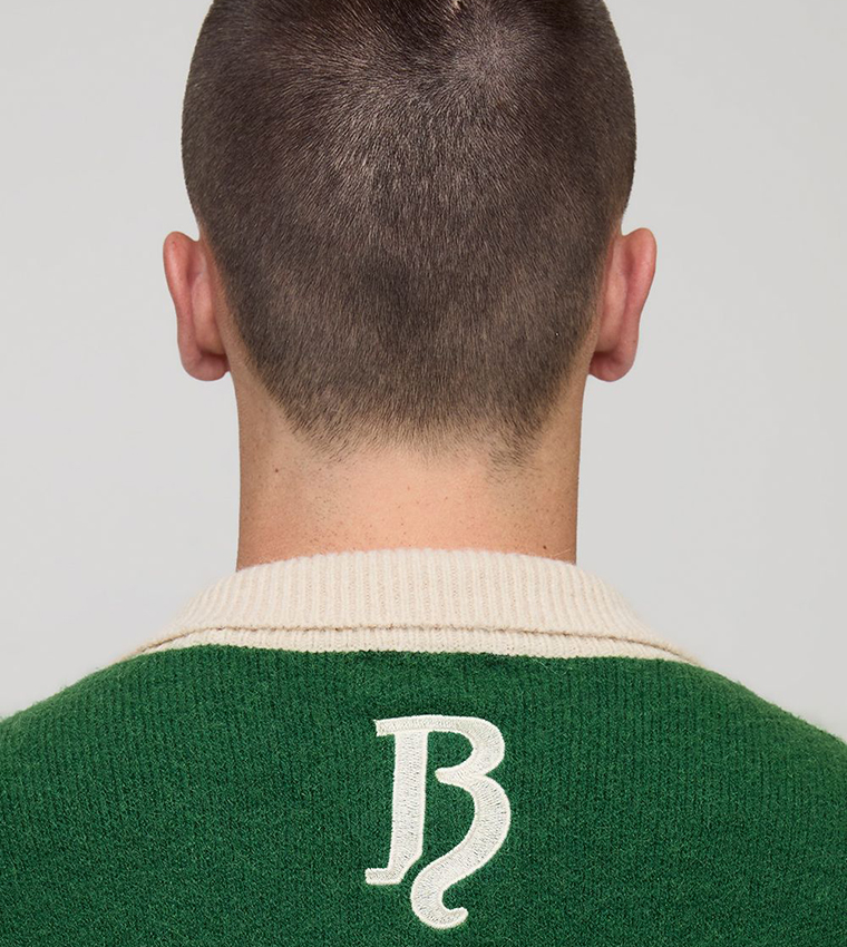 Varsity Applique Embroidered Oversized Polo Neck Sweater