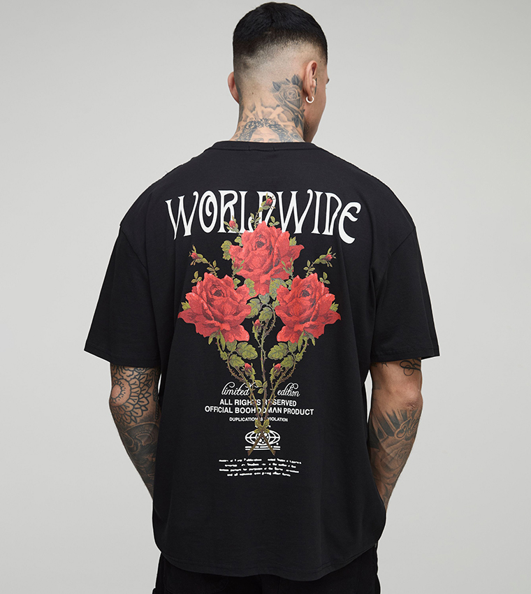 Plus & Tall Back Printed Crew Neck Oversized T-Shirt