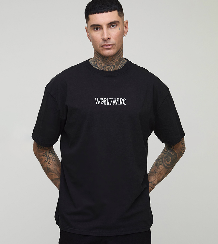 Plus & Tall Back Printed Crew Neck Oversized T-Shirt