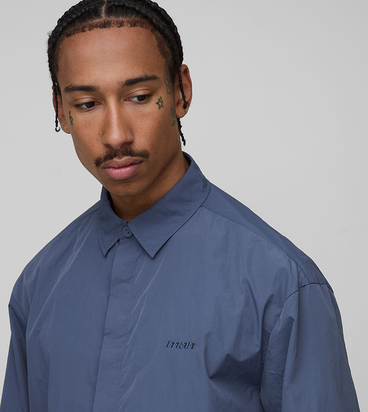 Concealed Placket Crinkle Oversized Shirt