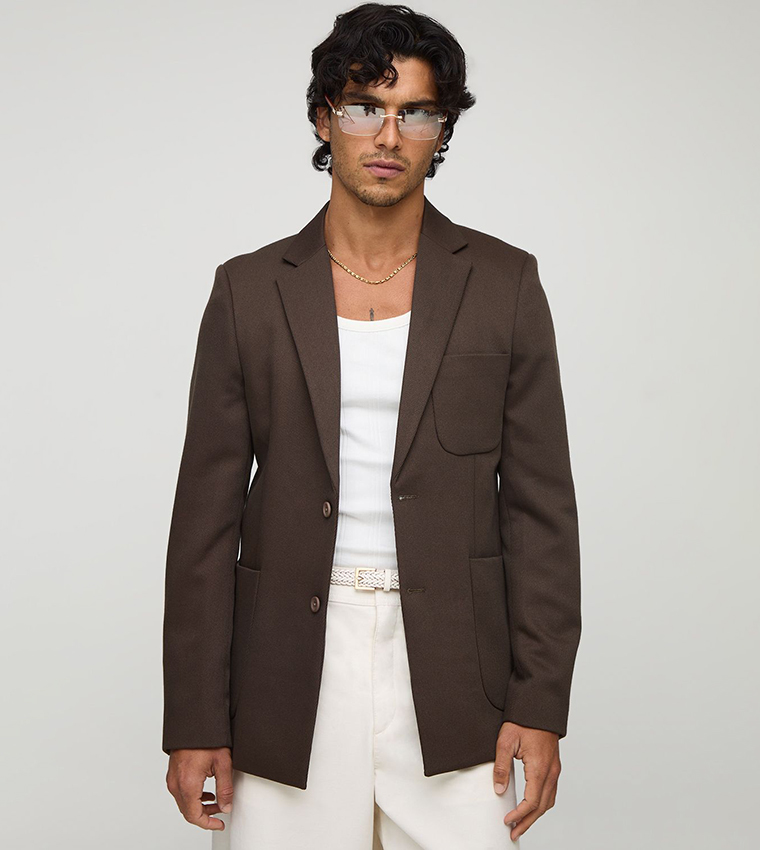 Slim Fit Single Breasted Twill Pocket Detail Blazer