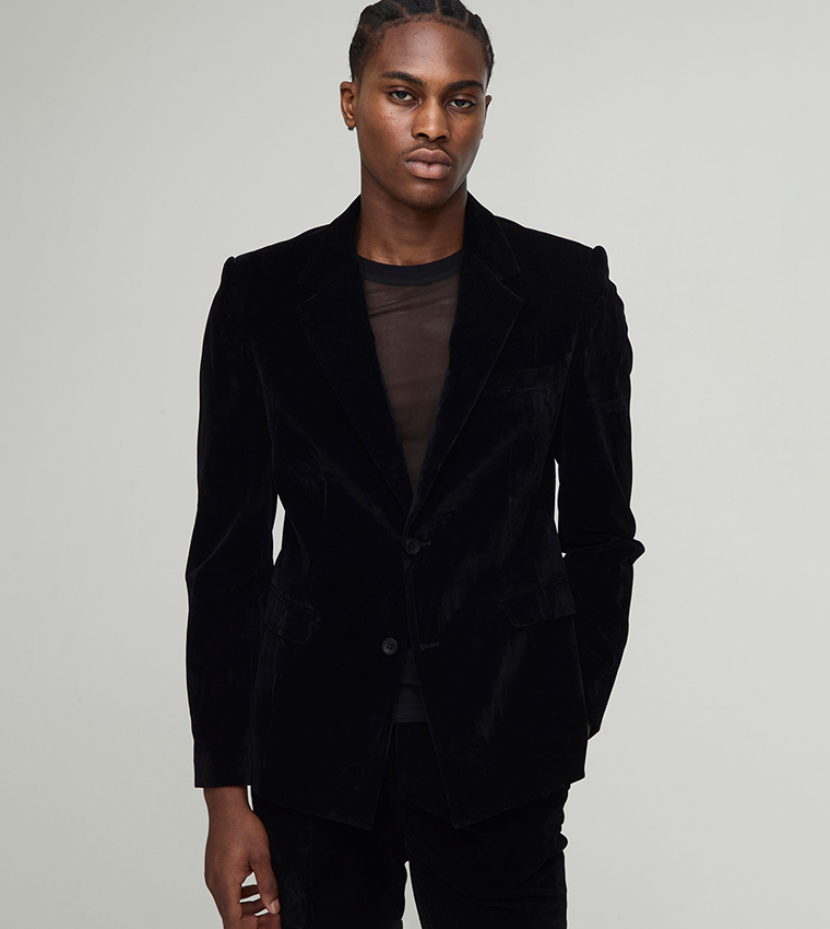 Solid Slim Fit Velour Blazer