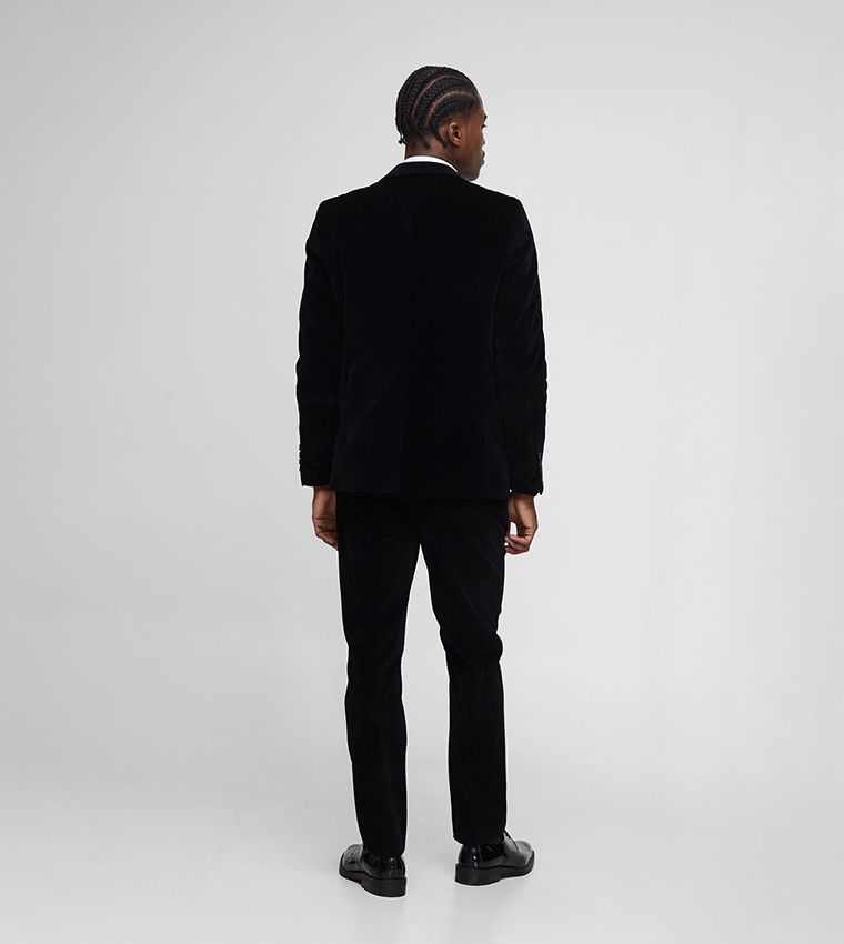 Solid Slim Fit Ribbed Velour Trousers