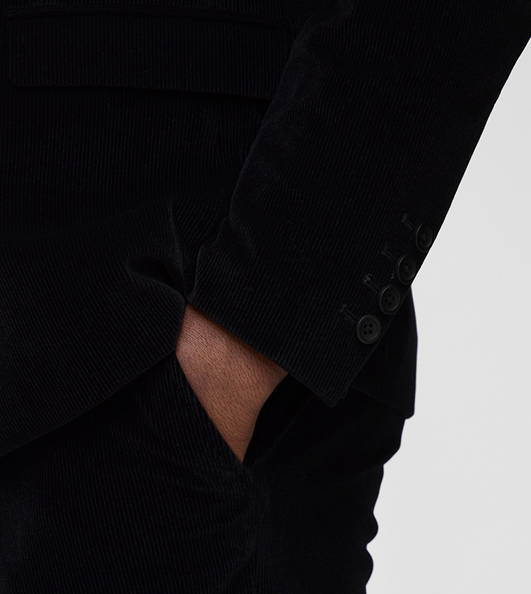 Solid Slim Fit Ribbed Velour Trousers