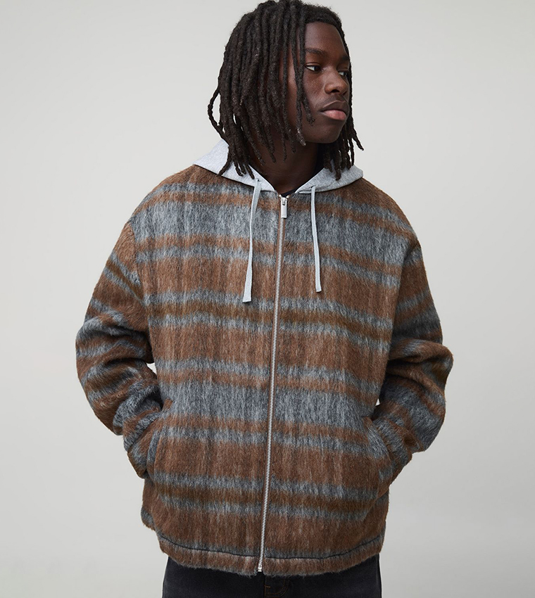 Buy BoohooMAN Hooded Brushed Check Oversized Shirt In Multiple