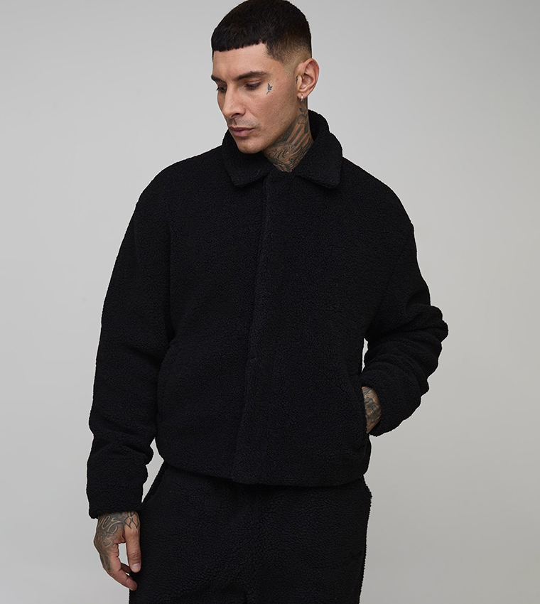 Tall Borg Zip Through Harrington Jacket