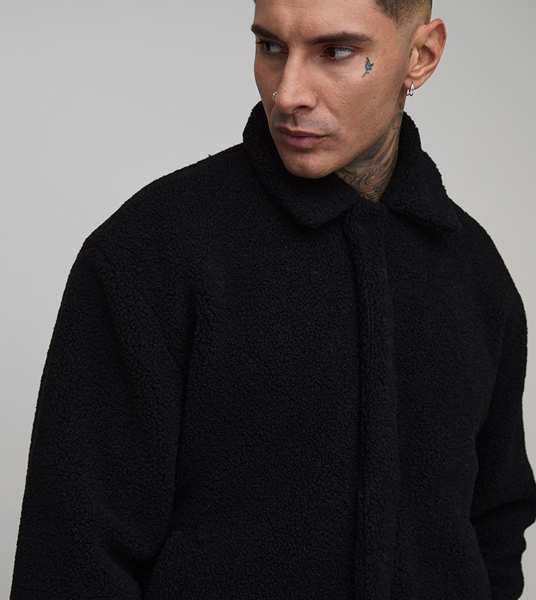 Tall Borg Zip Through Harrington Jacket