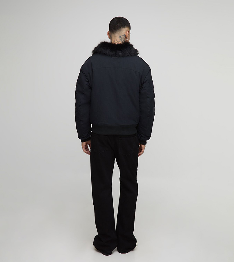 Tall Faux Fur Collar Regular Fit Bomber Jacket