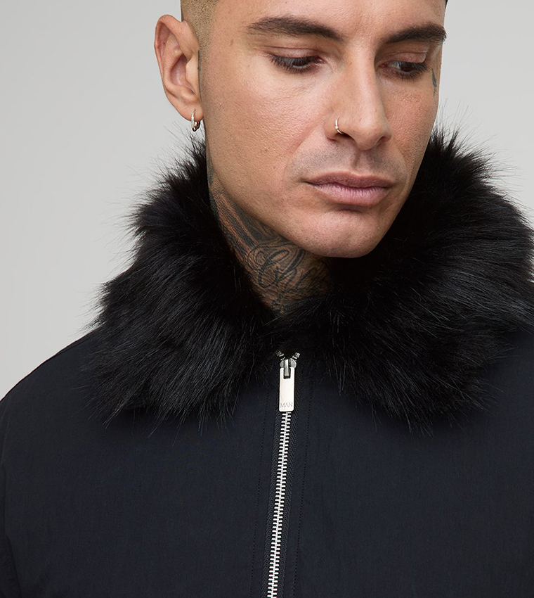 Tall Faux Fur Collar Regular Fit Bomber Jacket