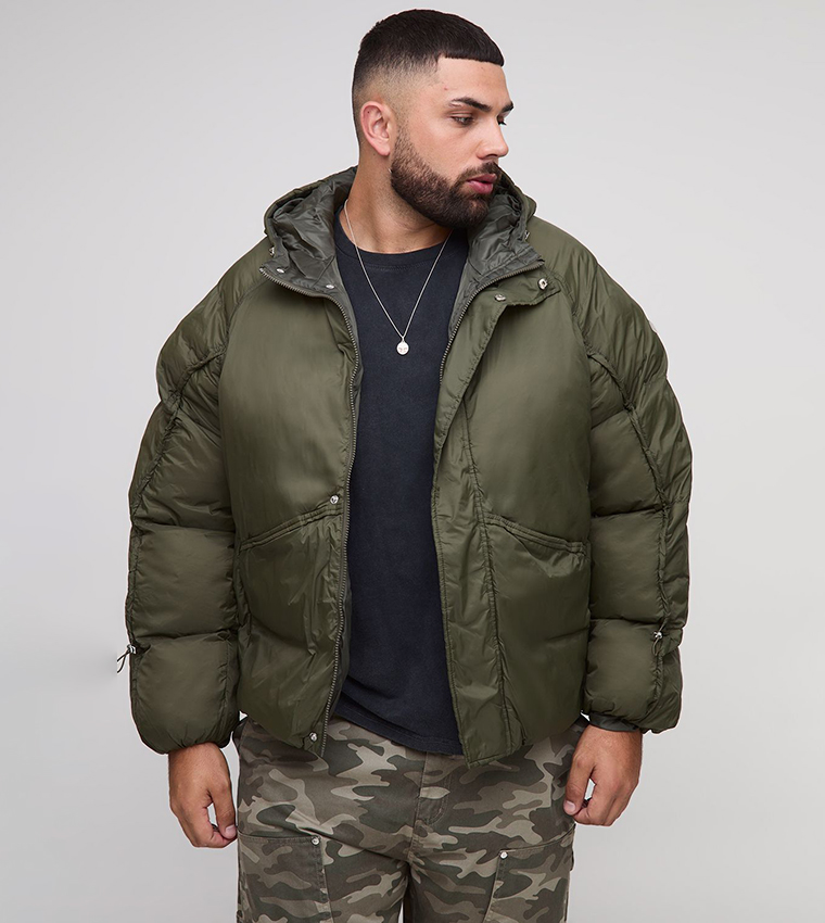 Plus & Tall Oversized Fit Panelled Puffer Jacket