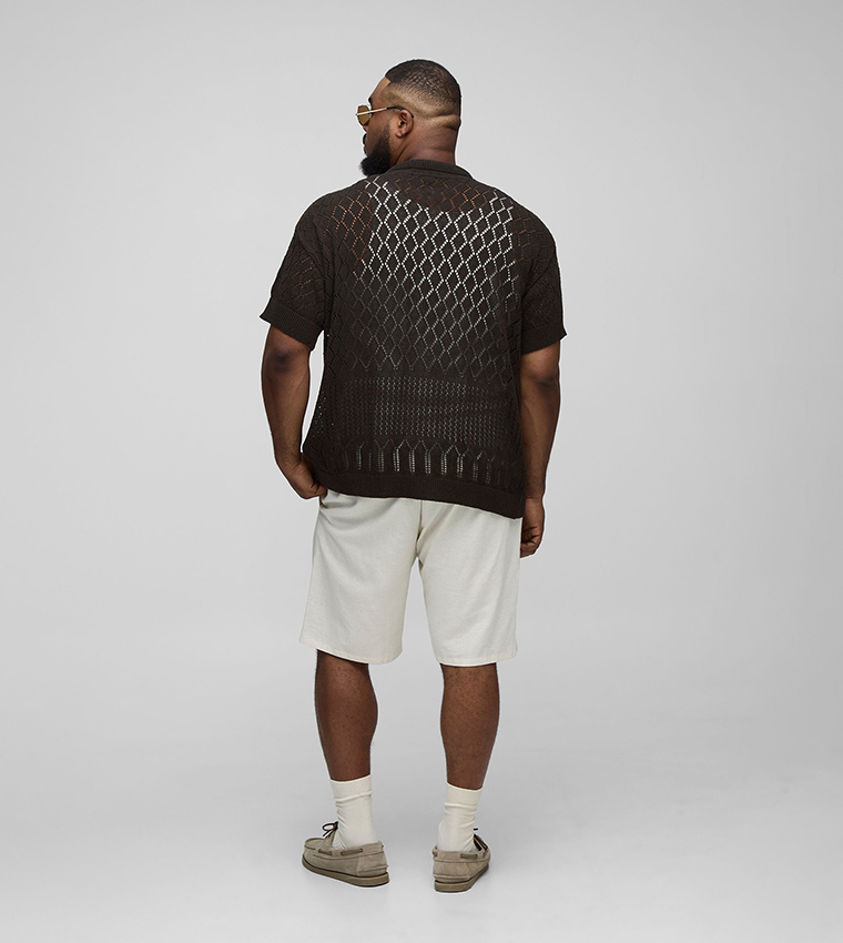 Open Stitch Crochet Short Sleeves Oversized Shirt