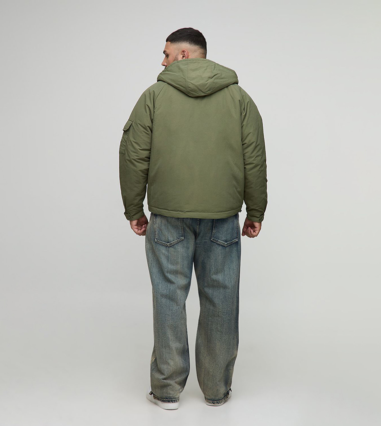 Seam Detail Hooded Oversized Parka Jacket