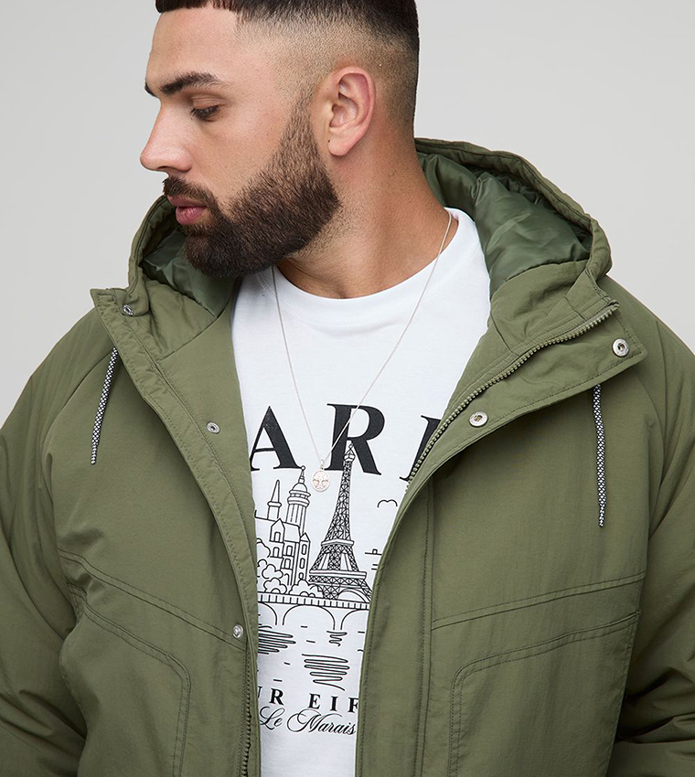 Seam Detail Hooded Oversized Parka Jacket