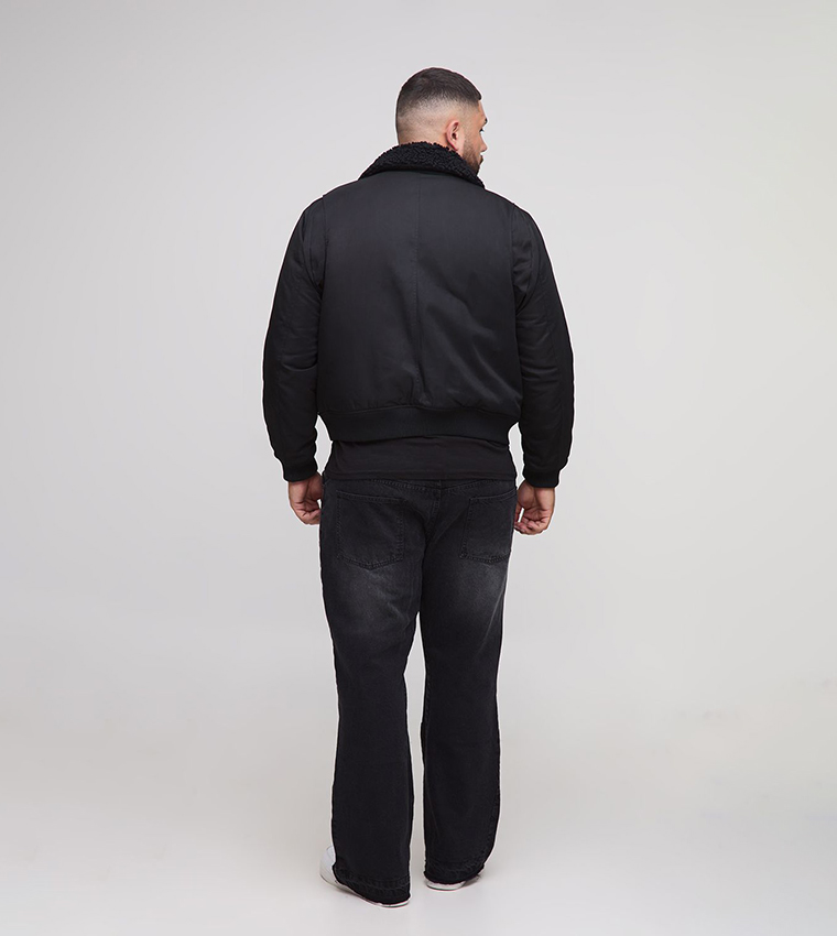 Plus & Tall Regular Fit Borg Collar Nylon Bomber Jacket