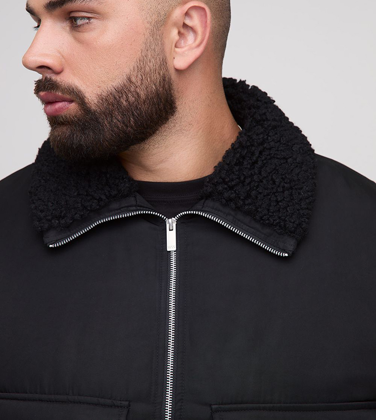 Plus & Tall Regular Fit Borg Collar Nylon Bomber Jacket