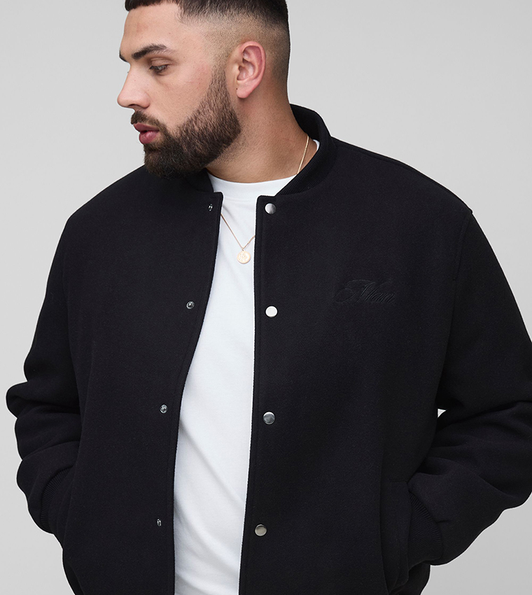 Plus & Tall Regular Fit Embroidered Melton Bomber Jacket
