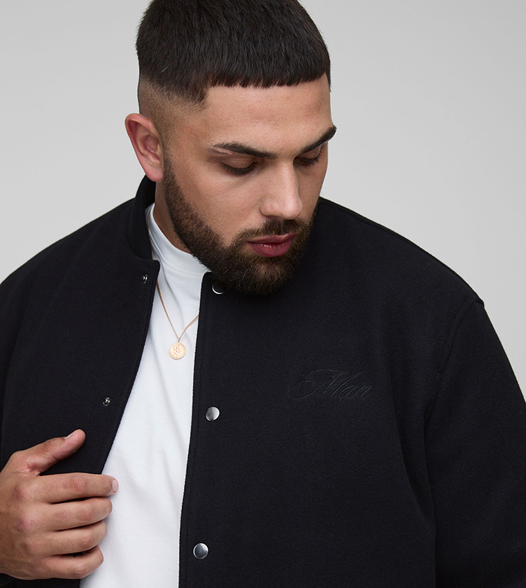 Plus & Tall Regular Fit Embroidered Melton Bomber Jacket