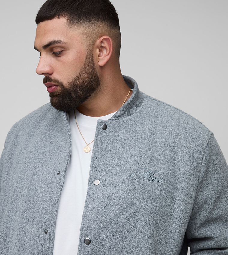Plus & Tall Regular Fit Embroidered Melton Bomber Jacket