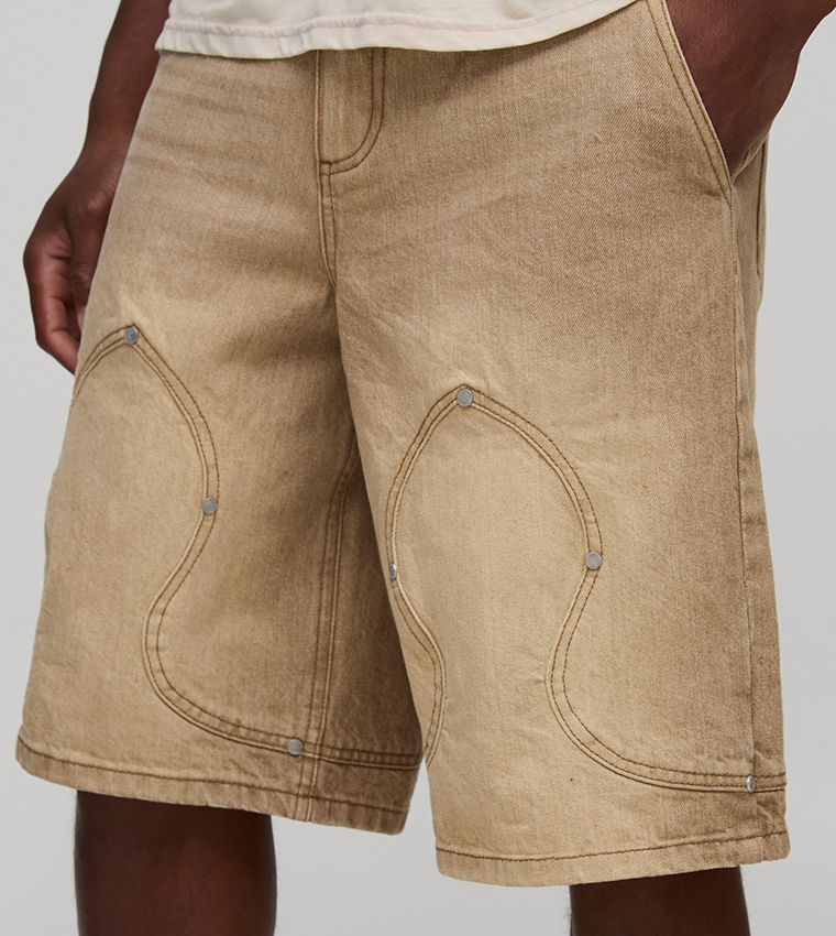 Regular Fit Western Rivet Denim Jorts