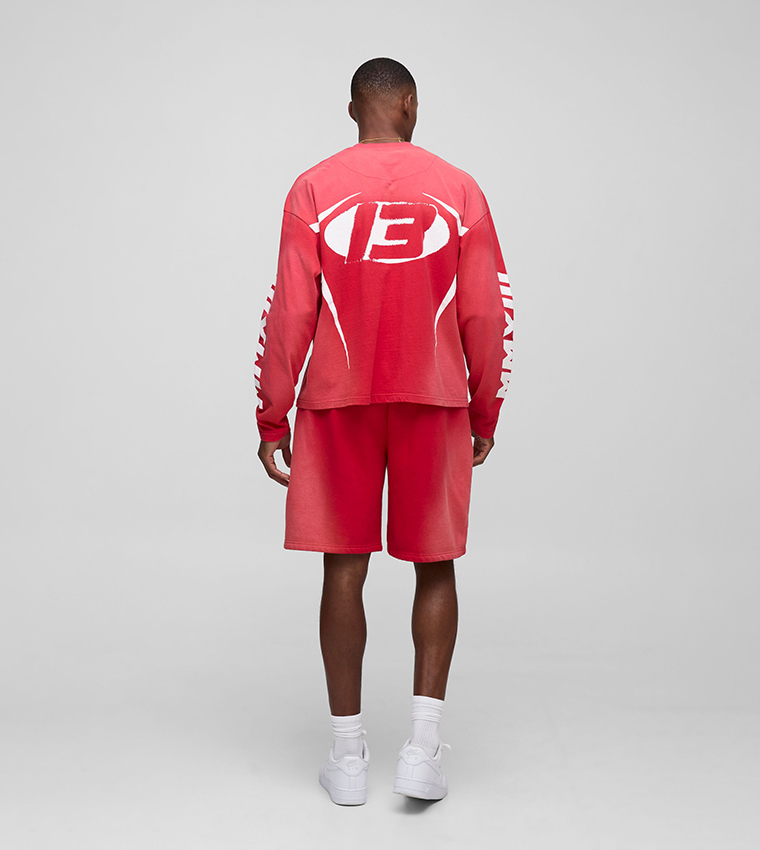 Boxy Heavyweight Long Sleeves Graphic Oversized T-Shirt & Shorts Set