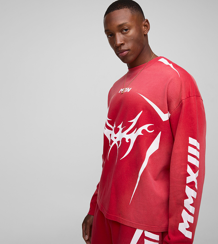 Boxy Heavyweight Long Sleeves Graphic Oversized T-Shirt & Shorts Set