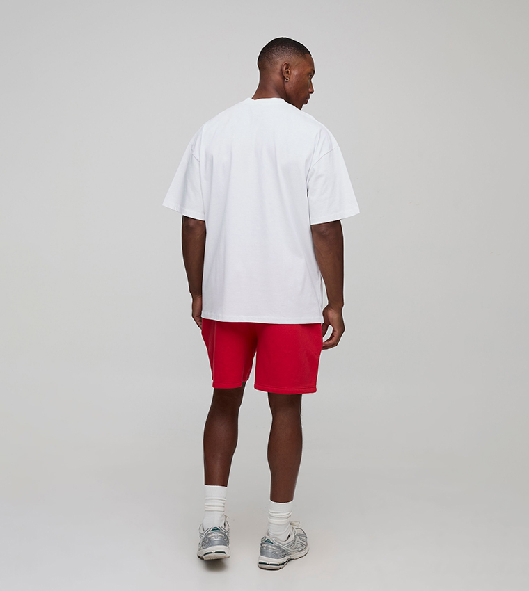 Red Oversized B Scroll Embroidered Shorts