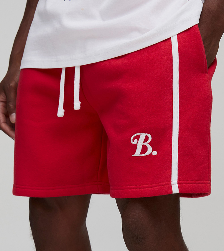 Red Oversized B Scroll Embroidered Shorts