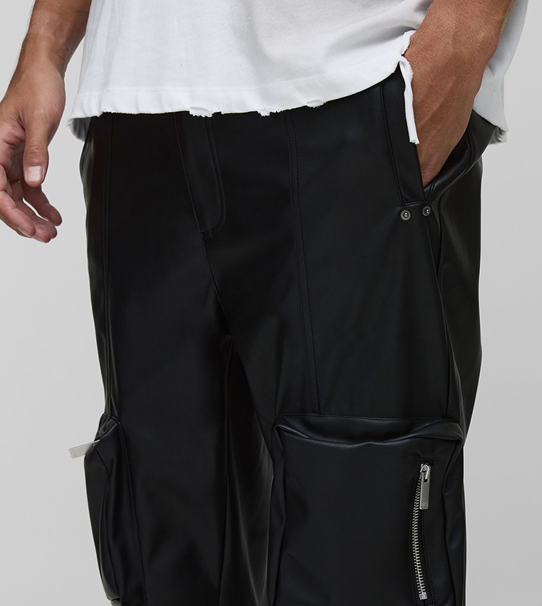 Buy BoohooMAN Tall Leather Look Skinny Extreme Cargo Pocket